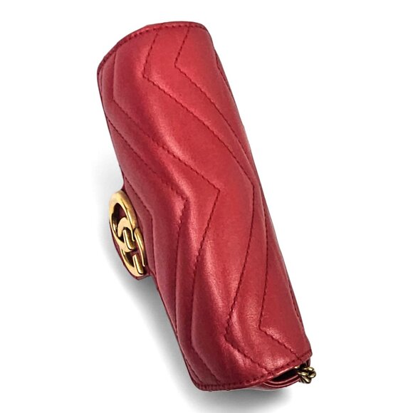 GUCCI Matalasse Super Mini GG Marmont Shoulder Bag Hibiscus Red Chain Strap - Picture 13 of 16